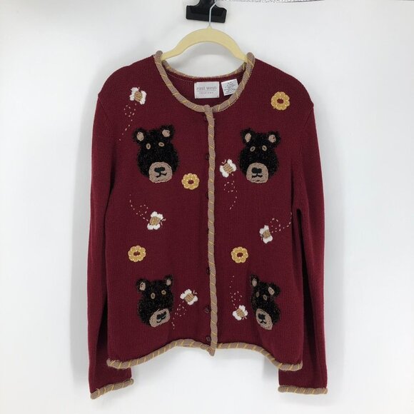 Vintage East West  Fashions Button-Up Bear and Bees Embroidered Knit Cardigan SP - Picture 14 of 14